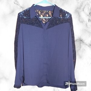 Zara Laceed Sleeves Navy Blue Blouse
